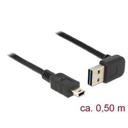 Delock 85184 Kábel EASY-USB 2.0-s A típusú csatlakozódugó, ívelt felfelé / lefelé > USB 2.0-s Mini-B-típus