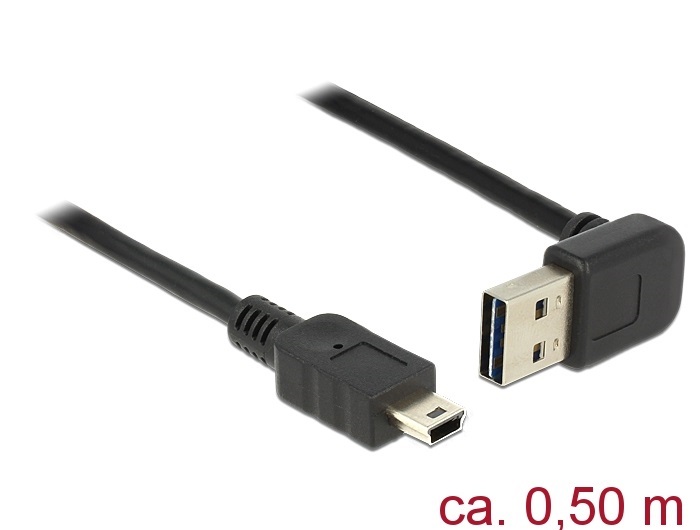 Delock 85184 Kábel EASY-USB 2.0-s A típusú csatlakozódugó, ívelt felfelé / lefelé > USB 2.0-s Mini-B-típus