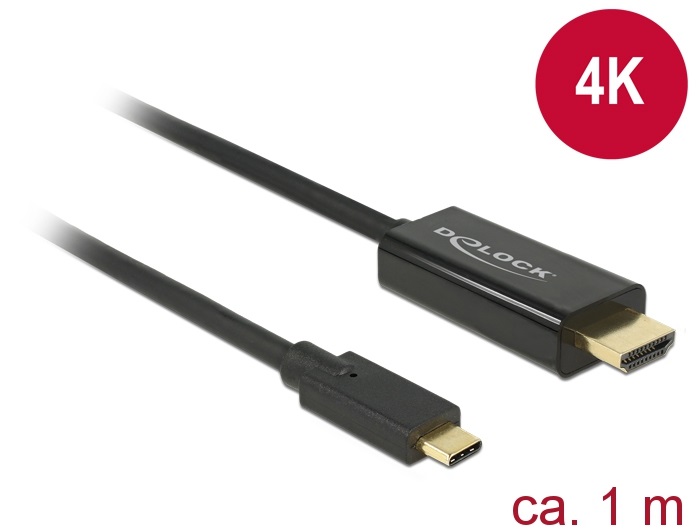 Delock 85258 1m USB Type-C/HDMI (DP váltakozó mód) 4K 30 Hz fekete kábel