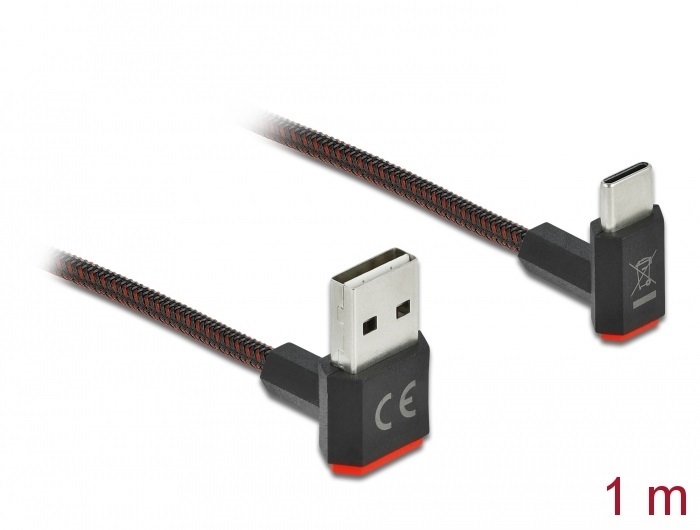 Delock 85276 EASY-USB 2.0 kábel A-típusú csatlakozódugó - USB Type-C  csatlakozódugó, ívelt felfelé / lefe