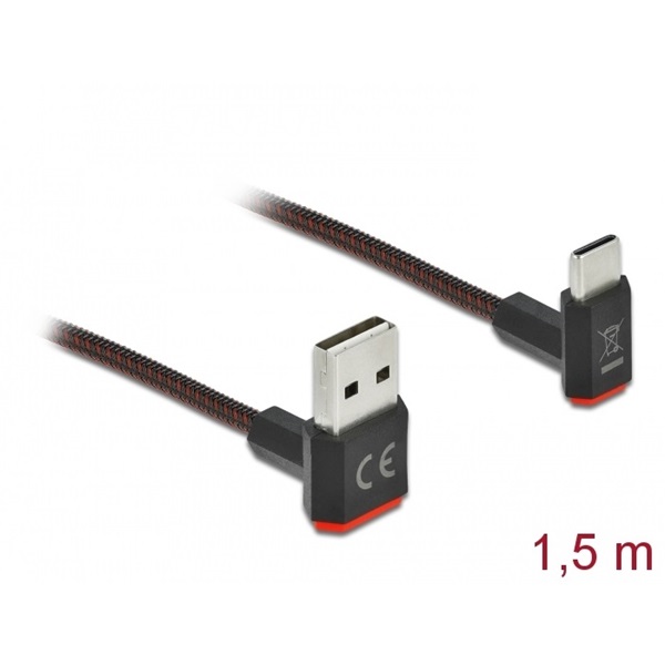 Delock 85277 EASY-USB 2.0 kábel A-típusú csatlakozódugó - USB Type-C  csatlakozódugó, ívelt felfelé / lefe