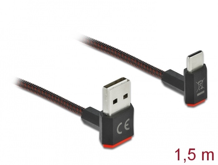 Delock 85277 EASY-USB 2.0 kábel A-típusú csatlakozódugó - USB Type-C  csatlakozódugó, ívelt felfelé / lefe