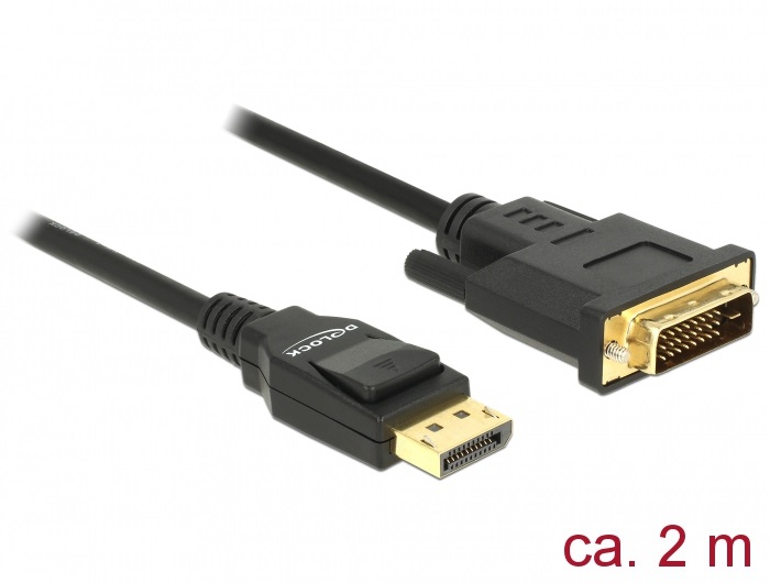Delock 85313 Displayport 1.2 apa > DVI 24+1 apa passzív 2m fekete kábel