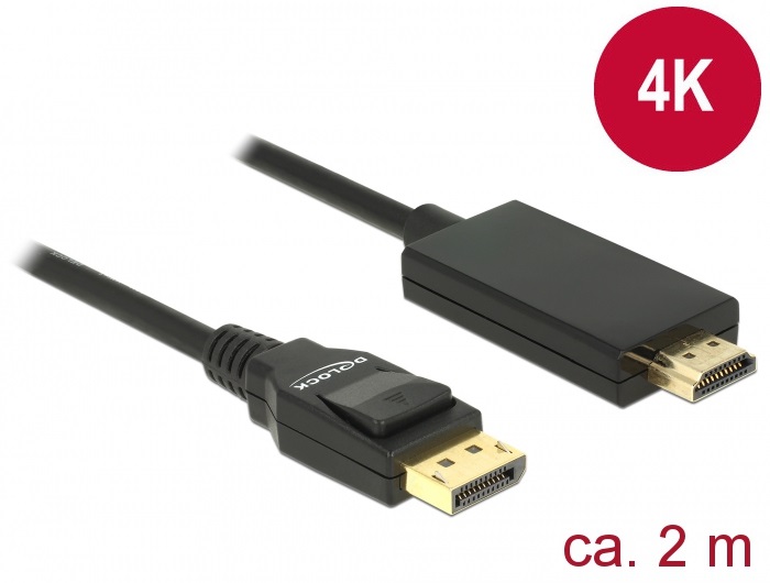 Delock 85317 Displayport 1.2 apa > High Speed HDMI-A apa passzív 4K 2m fekete kábel