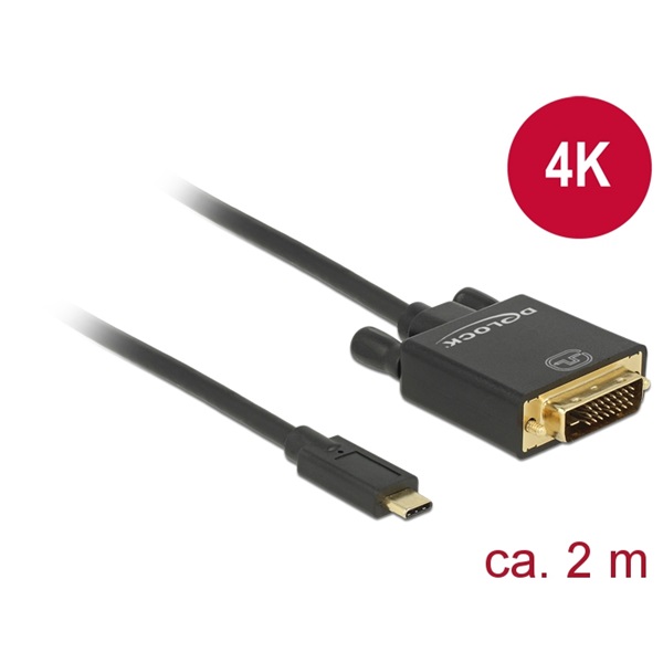 Delock 85321 2m USB Type-C/DVI 24+1 (DP váltakozó mód) 4K 30 Hz fekete kábel