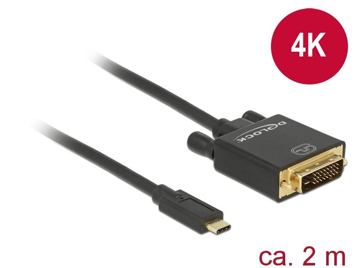 Delock 85321 2m USB Type-C/DVI 24+1 (DP váltakozó mód) 4K 30 Hz fekete kábel