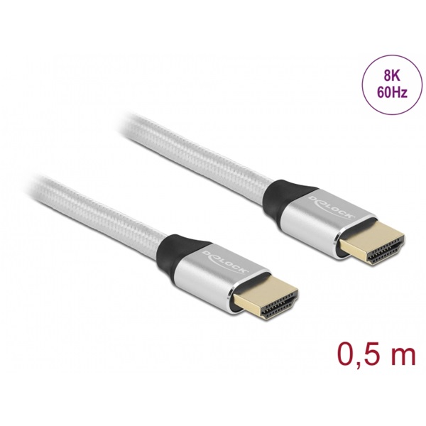 Delock 85365 50cm Ultra nagy sebességű HDMI 48Gbps 8K 60Hz ezüst kábel
