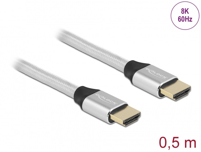Delock 85365 50cm Ultra nagy sebességű HDMI 48Gbps 8K 60Hz ezüst kábel