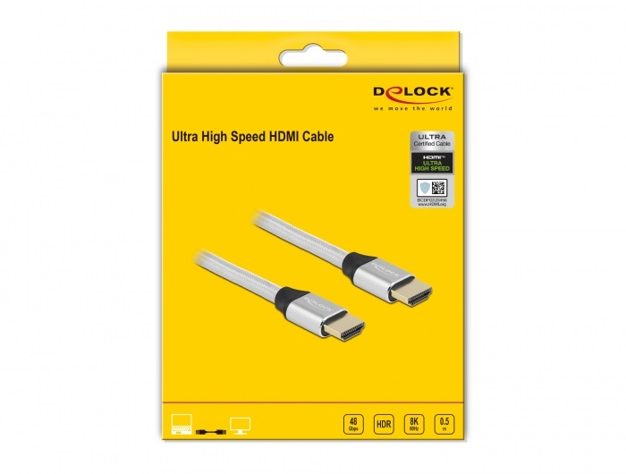 Delock 85365 50cm Ultra nagy sebességű HDMI 48Gbps 8K 60Hz ezüst kábel