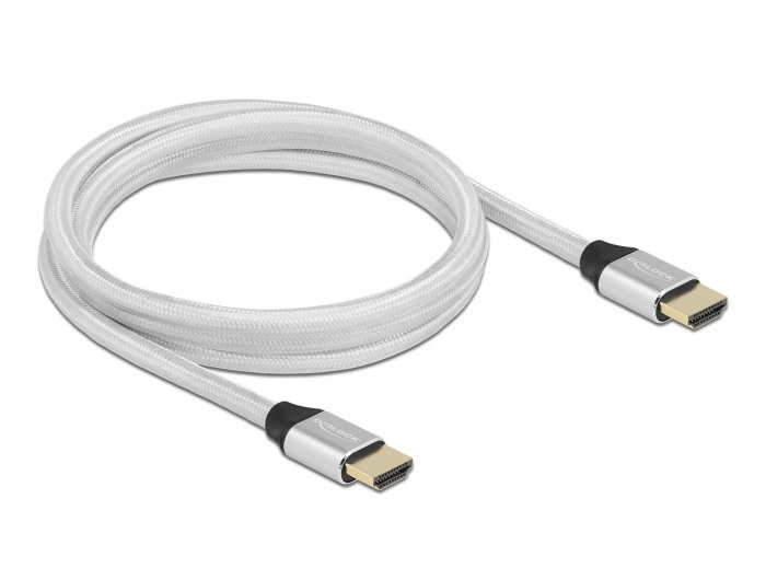 Delock 85367 2m Ultra nagy sebességű HDMI 48Gbps 8K 60Hz ezüst kábel