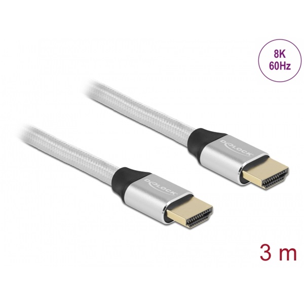 Delock 85368 3m Ultra nagy sebességű HDMI 48Gbps 8K 60Hz ezüst kábel