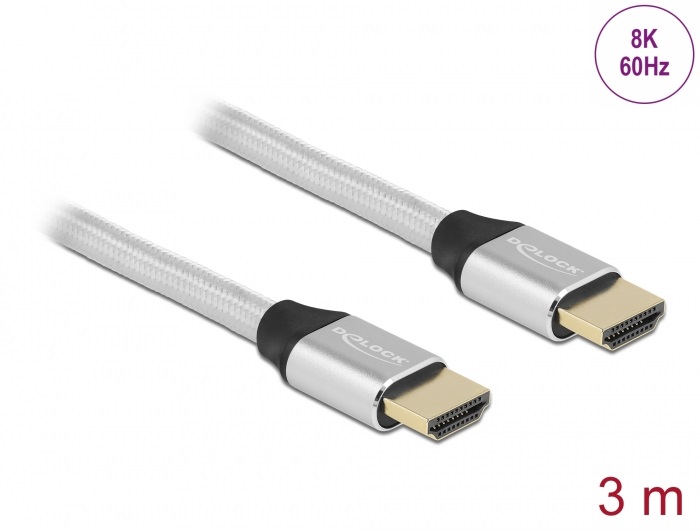 Delock 85368 3m Ultra nagy sebességű HDMI 48Gbps 8K 60Hz ezüst kábel