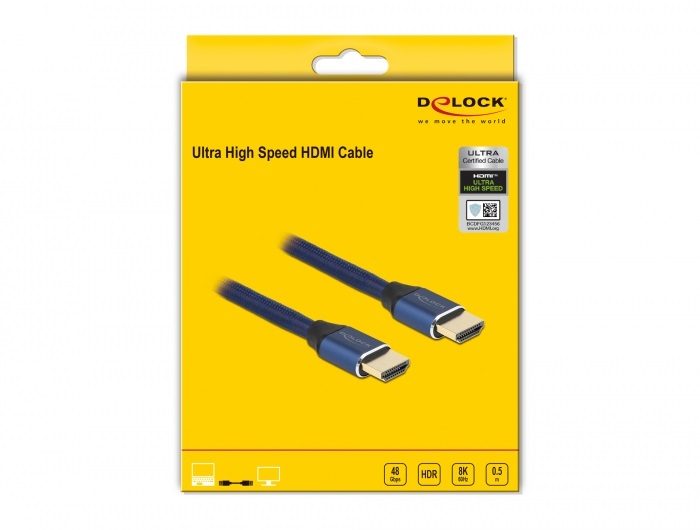 Delock 85445 50cm Ultra nagy sebességű HDMI 48Gbps 8K 60Hz kék kábel