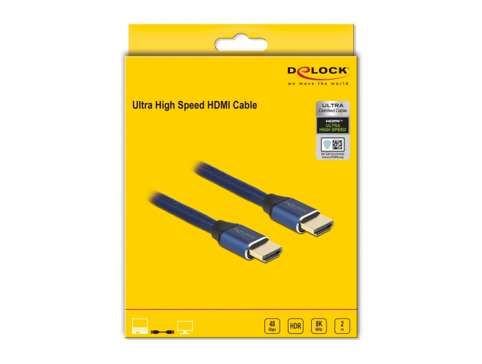 Delock 85447 2m Ultra nagy sebességű HDMI 48Gbps 8K 60Hz kék kábel