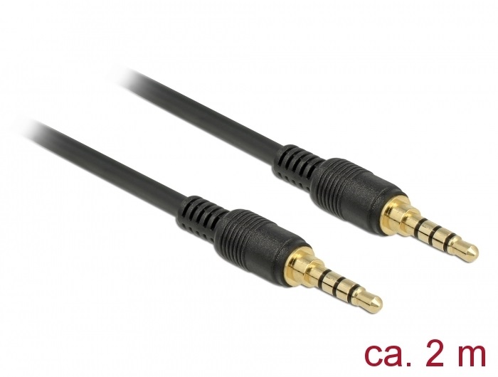 Delock 85598 2m 3,5 mm Jack 4-tűs apa-apa fekete sztereó kábel