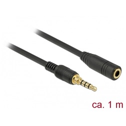 Delock 85629 1m 3,5 mm Jack 4-tűs apa-anya fekete sztereó kábel