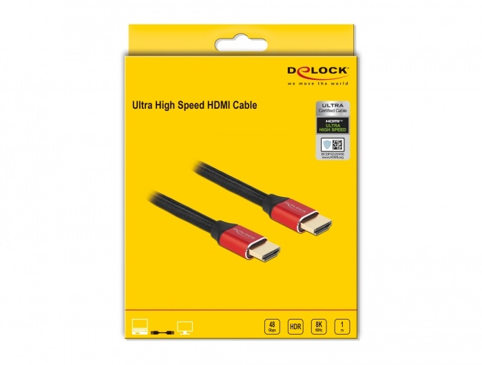 Delock 85773 1m Ultra nagy sebességű HDMI 48Gbps 8K 60Hz piros kábel