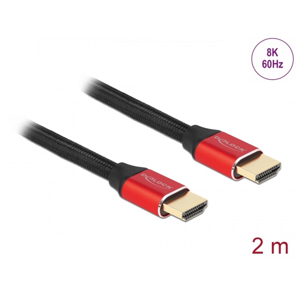 Delock 85774 2m Ultra nagy sebességű HDMI 48Gbps 8K 60Hz piros kábel