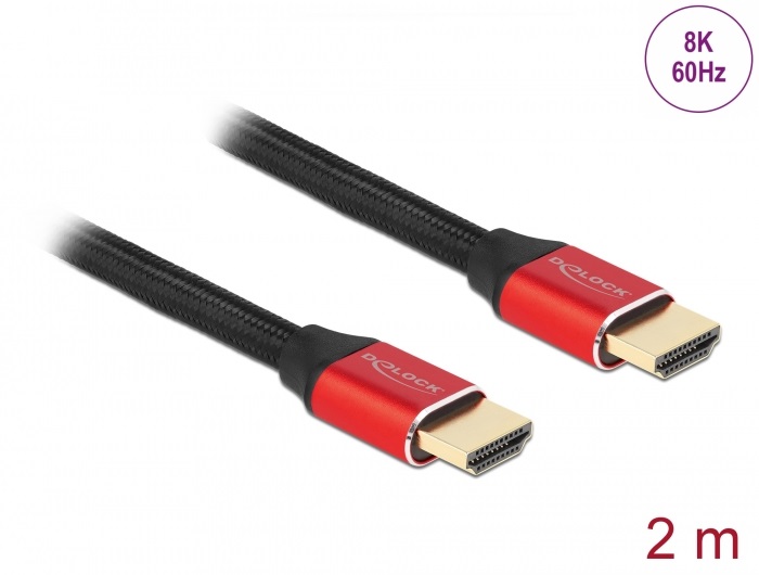 Delock 85774 2m Ultra nagy sebességű HDMI 48Gbps 8K 60Hz piros kábel