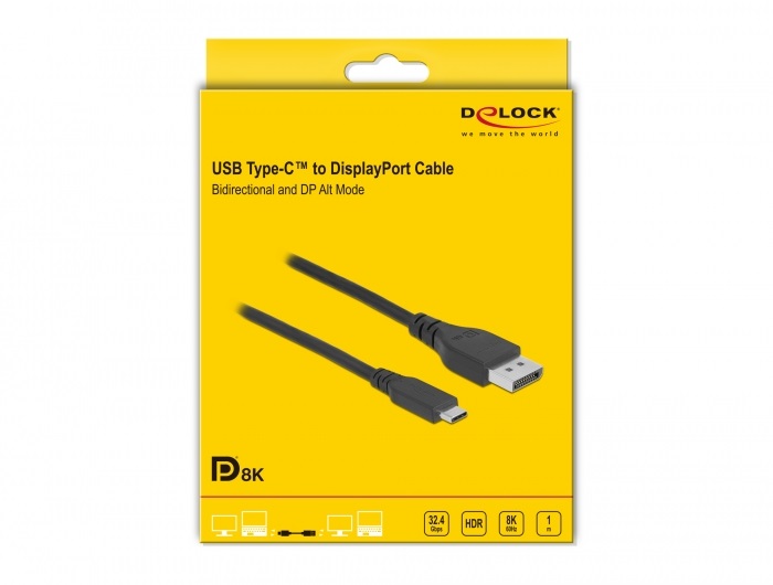 Delock 86038 1m USB-C - DisplayPort 8K 60Hz kétirányú kábel