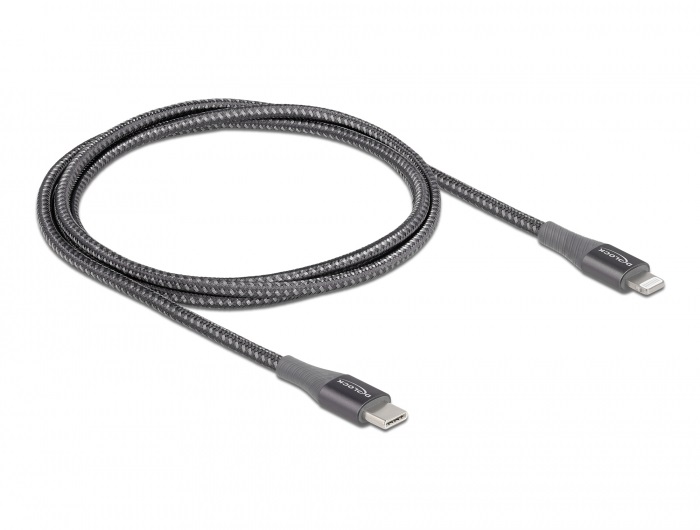 Delock 86631 1m USB-C - Lightning iPhone/iPad/iPod kompatibilis szürke MFi adat- és töltőkábel