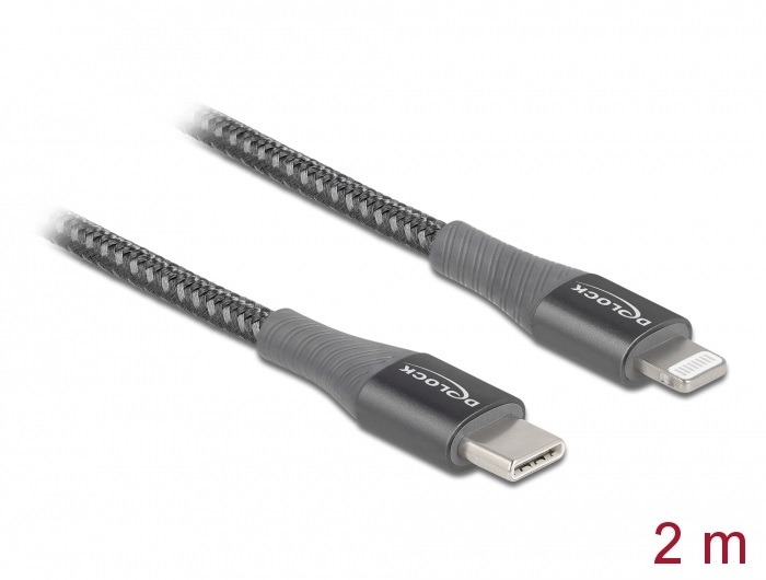 Delock 86632 2m USB-C - Lightning iPhone/iPad/iPod kompatibilis szürke MFi adat- és töltőkábel