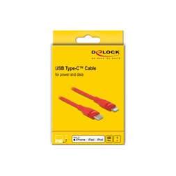 Delock 86634 1m USB-C - Lightning iPhone/iPad/iPod kompatibilis piros MFi adat- és töltőkábel
