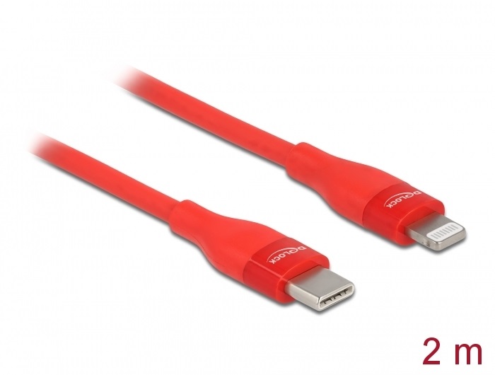 Delock 86635 2m USB-C - Lightning iPhone/iPad/iPod kompatibilis piros MFi adat- és töltőkábel