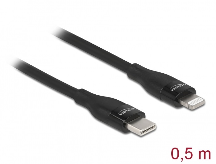 Delock 86636 50cm USB-C - Lightning iPhone/iPad/iPod kompatibilis fekete MFi adat- és töltőkábel