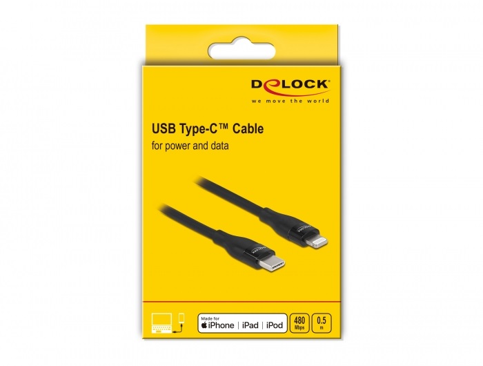 Delock 86636 50cm USB-C - Lightning iPhone/iPad/iPod kompatibilis fekete MFi adat- és töltőkábel
