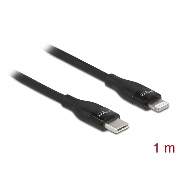 Delock 86637 1m USB-C - Lightning iPhone/iPad/iPod kompatibilis fekete MFi adat- és töltőkábel