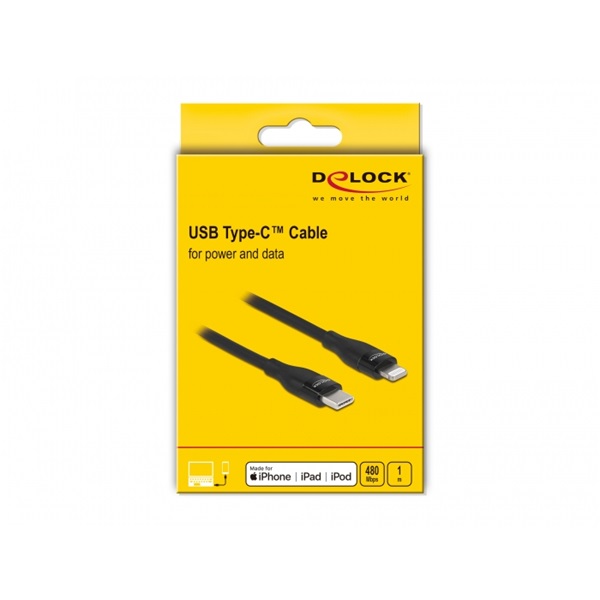 Delock 86637 1m USB-C - Lightning iPhone/iPad/iPod kompatibilis fekete MFi adat- és töltőkábel