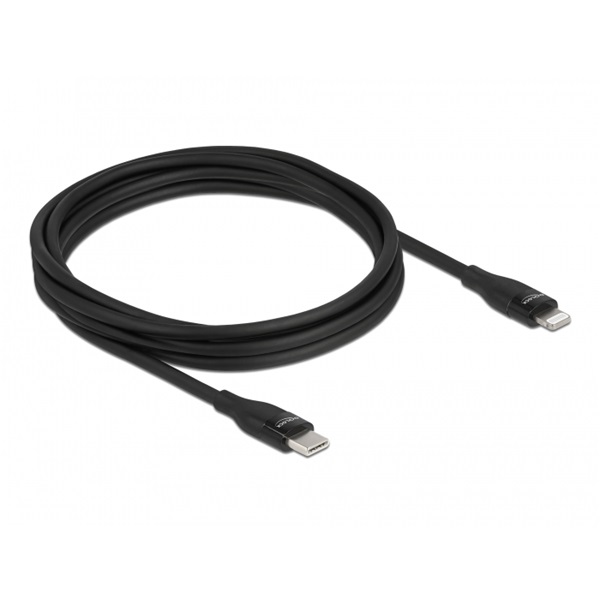 Delock 86638 2m USB-C - Lightning iPhone/iPad/iPod kompatibilis fekete MFi adat- és töltőkábel