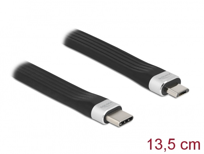 Delock 86793 13,5cm USB 2.0 USB-C - MicroUSB PD3 FPC lapos kábel