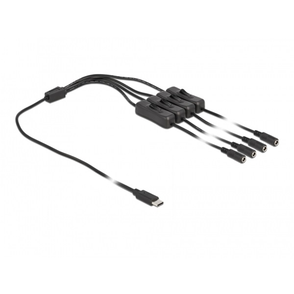 Delock 86802 1m USB-C apa - 4xDC5,5x2,1mm anya max. 10W kapcsolós kábel