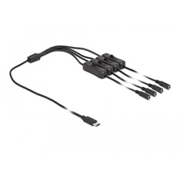 Delock 86802 1m USB-C apa - 4xDC5,5x2,1mm anya max. 10W kapcsolós kábel