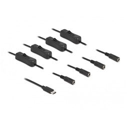 Delock 86802 1m USB-C apa - 4xDC5,5x2,1mm anya max. 10W kapcsolós kábel