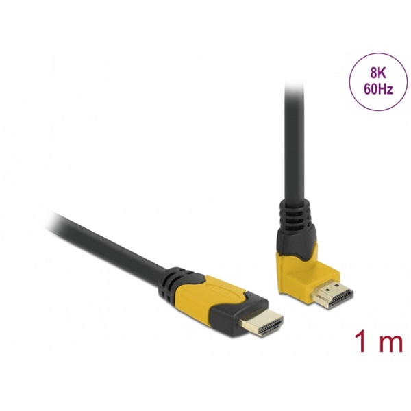 Delock 86988 1m High Speed HDMI 48Gbps apa egyenes - apa 90°-ban felfelé hajlított kábel