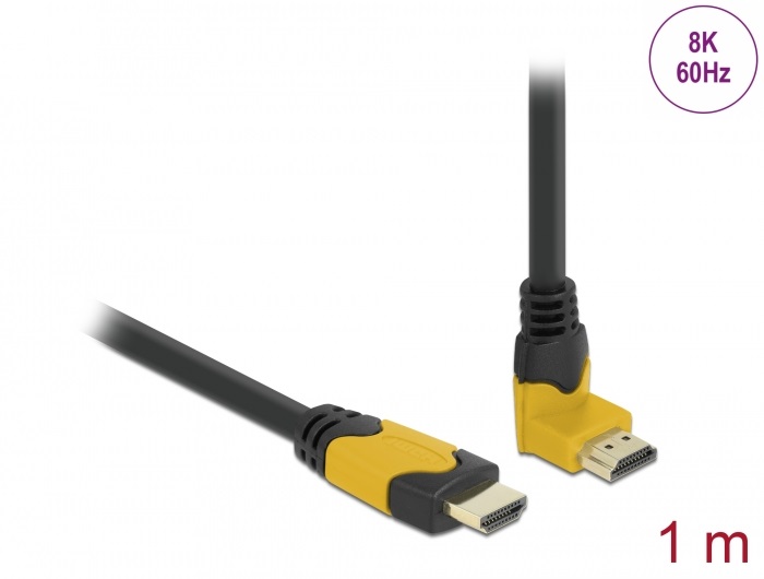 Delock 86988 1m High Speed HDMI 48Gbps apa egyenes - apa 90°-ban felfelé hajlított kábel