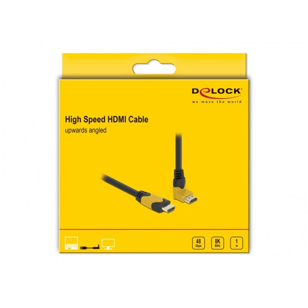 Delock 86988 1m High Speed HDMI 48Gbps apa egyenes - apa 90°-ban felfelé hajlított kábel