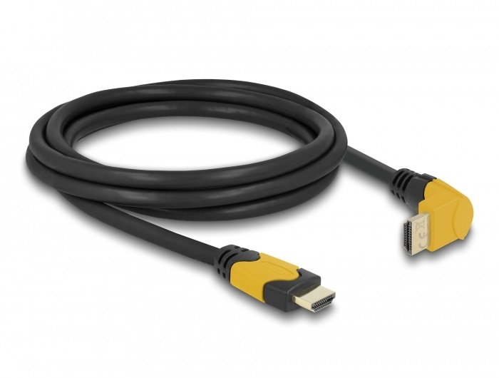 Delock 86989 2m High Speed HDMI 48Gbps apa egyenes - apa 90°-ban felfelé hajlított kábel