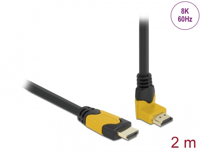Delock 86989 2m High Speed HDMI 48Gbps apa egyenes - apa 90°-ban felfelé hajlított kábel