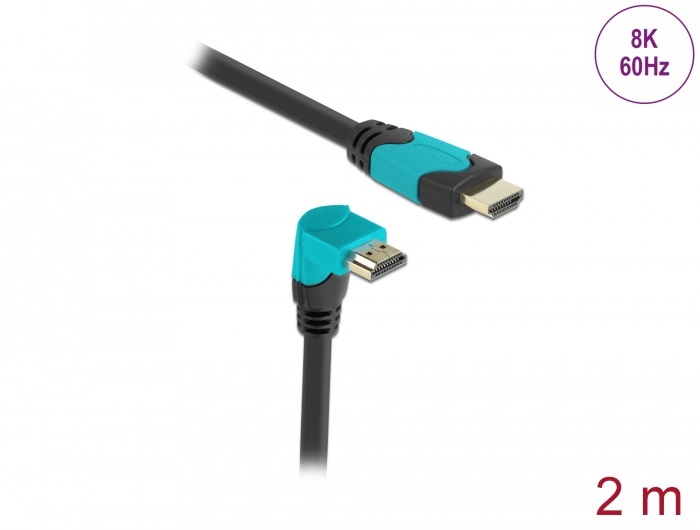 Delock 86992 2m High Speed HDMI 48Gbps apa egyenes - apa 90°-ban lefelé hajlított kábel