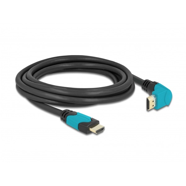 Delock 86993 3m High Speed HDMI 48Gbps apa egyenes - apa 90°-ban lefelé hajlított kábel