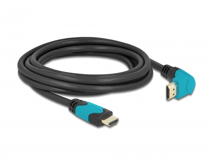 Delock 86993 3m High Speed HDMI 48Gbps apa egyenes - apa 90°-ban lefelé hajlított kábel