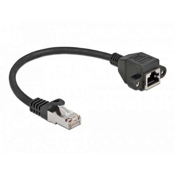 Delock 86998 25cm Cat6A S/FTP RJ45 apa - rögzíthető RJ45 anya hosszabbító kábel