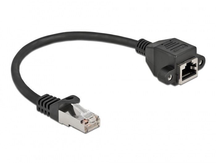 Delock 86998 25cm Cat6A S/FTP RJ45 apa - rögzíthető RJ45 anya hosszabbító kábel