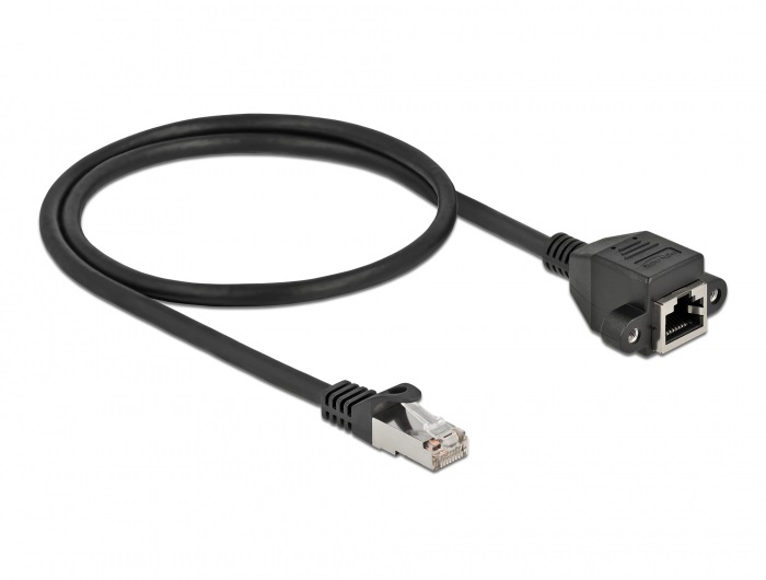 Delock 86999 50cm Cat6A S/FTP RJ45 apa - rögzíthető RJ45 anya hosszabbító kábel