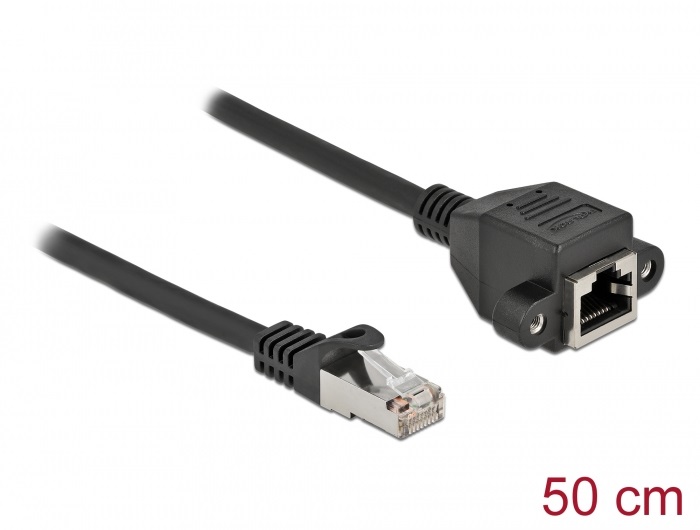 Delock 86999 50cm Cat6A S/FTP RJ45 apa - rögzíthető RJ45 anya hosszabbító kábel