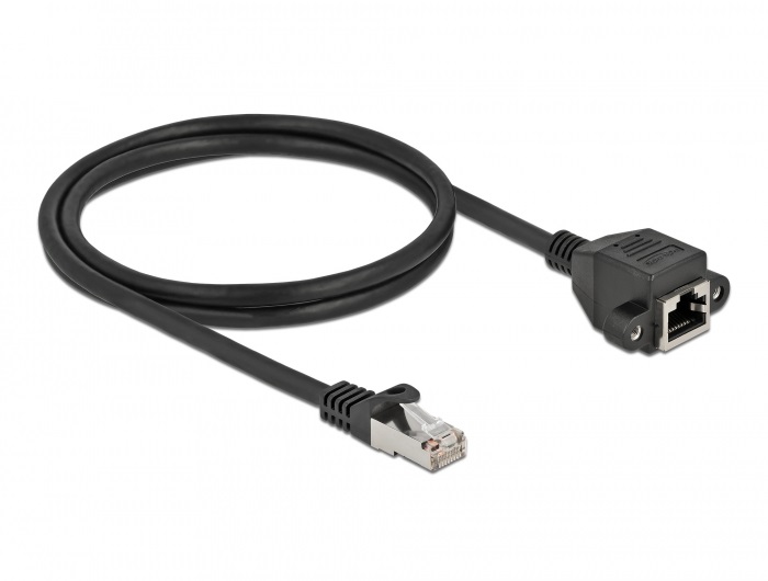 Delock 87001 1m Cat6A S/FTP RJ45 apa - rögzíthető RJ45 anya hosszabbító kábel
